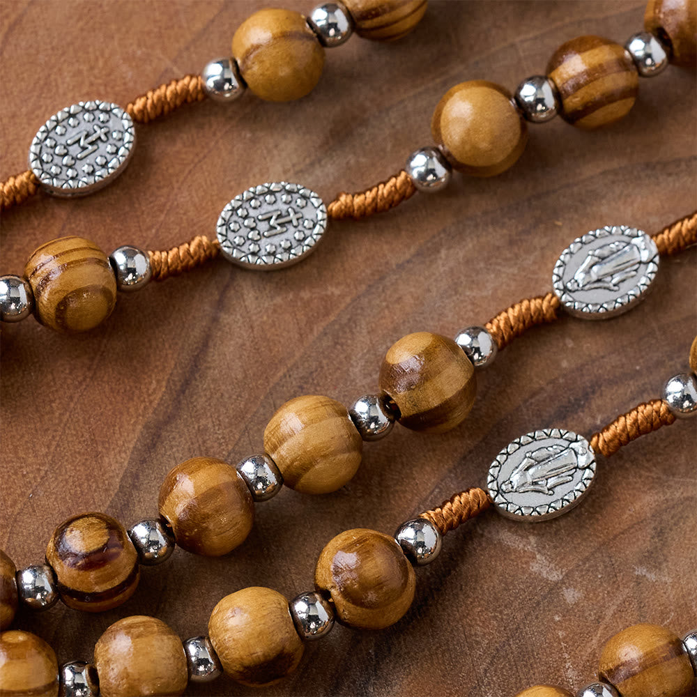 Natural Wood Handmade Rosary With Saint Benedict Cross