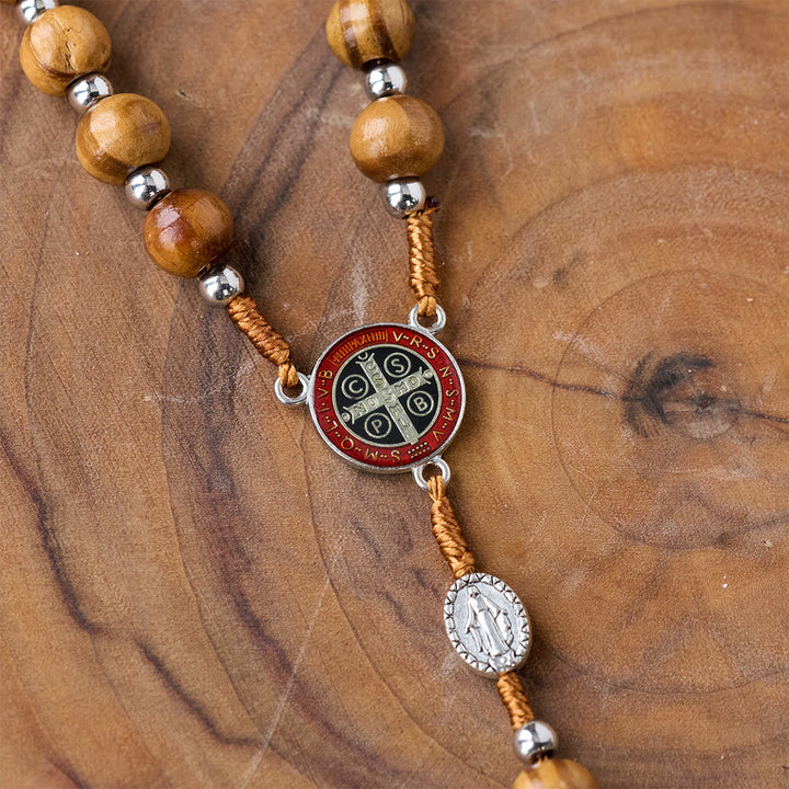 Natural Wood Handmade Rosary With Saint Benedict Cross