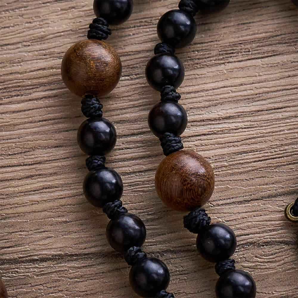 SolaceBeads Black Sacred Ebony Beads with St. Benedict Centerpiece Rosary