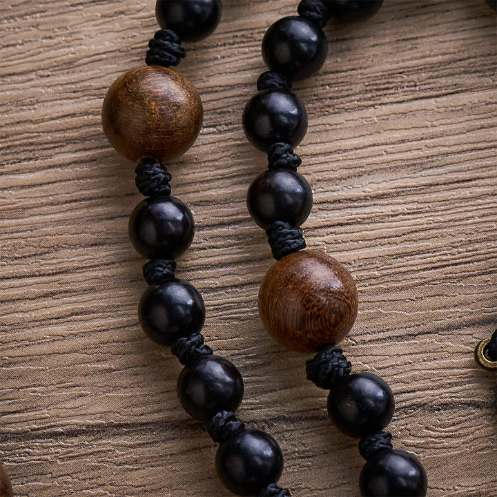 SolaceBeads Black Sacred Ebony Beads with St. Benedict Centerpiece Rosary
