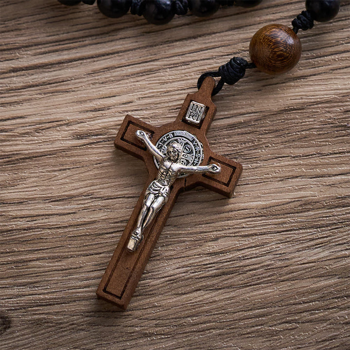 SolaceBeads Black Sacred Ebony Beads with St. Benedict Centerpiece Rosary