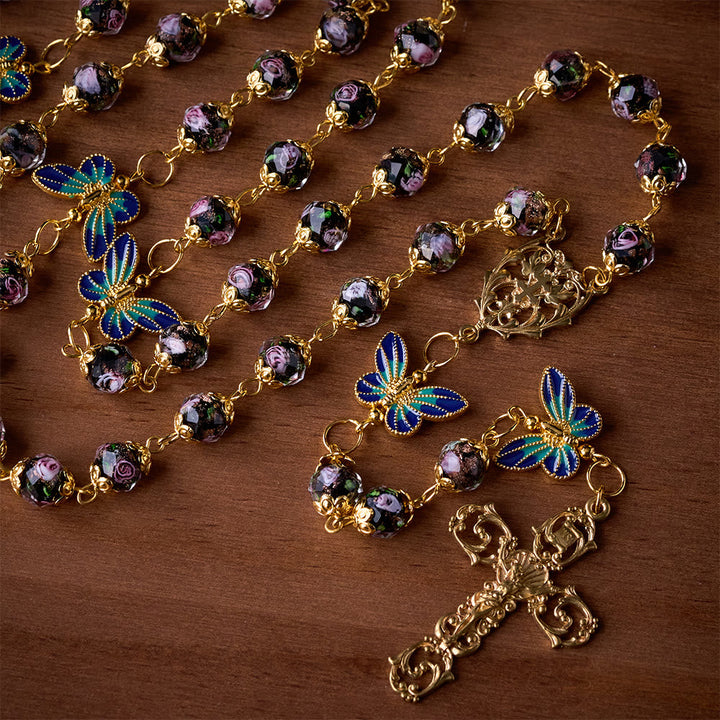 SolaceBeads Black Lampwork Floral Beads Rosary--The Radiant Grace Rosary: Hand-Blown Solace