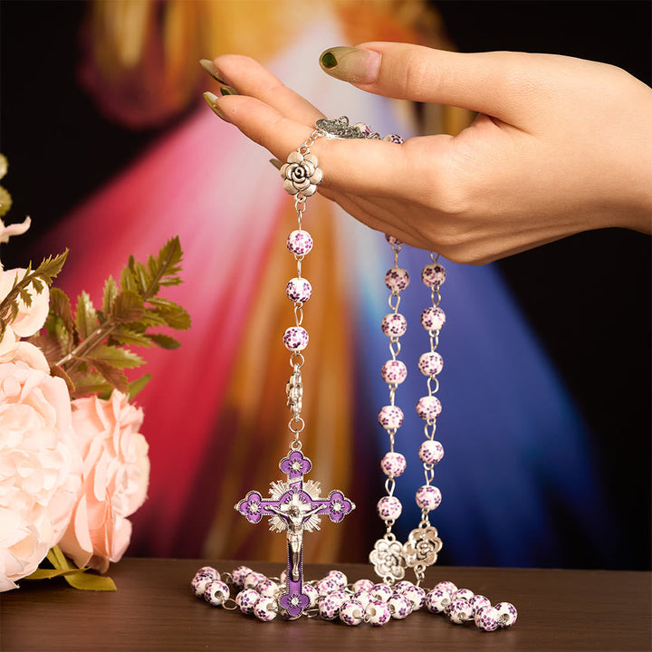 SolaceBeads Violet Blossom Ceramic Rosary: A Tapestry of Divine Grace
