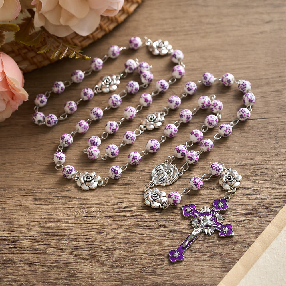 SolaceBeads Violet Blossom Ceramic Rosary: A Tapestry of Divine Grace