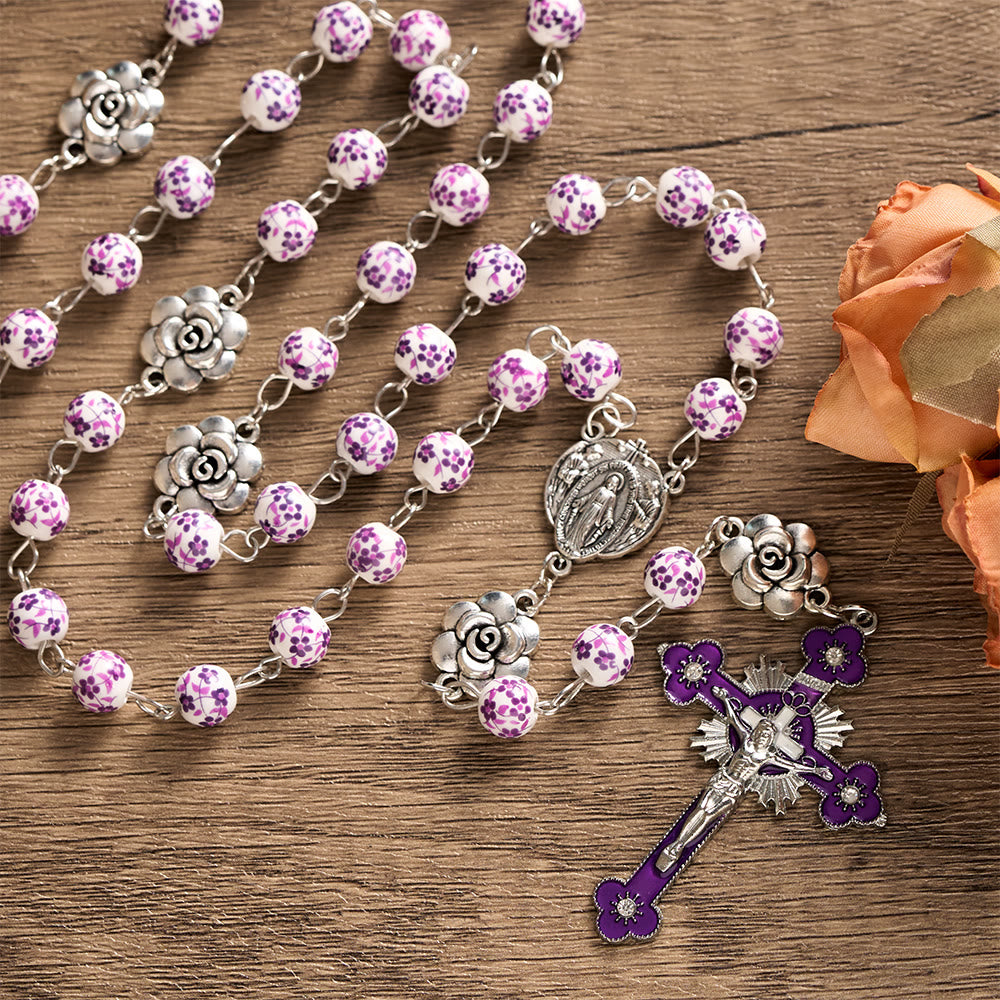 SolaceBeads Violet Blossom Ceramic Rosary: A Tapestry of Divine Grace