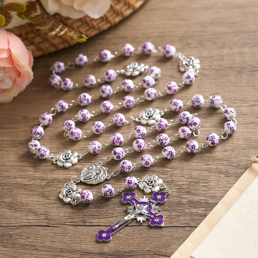 SolaceBeads Violet Blossom Ceramic Rosary: A Tapestry of Divine Grace