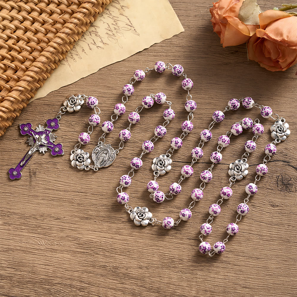 SolaceBeads Violet Blossom Ceramic Rosary: A Tapestry of Divine Grace