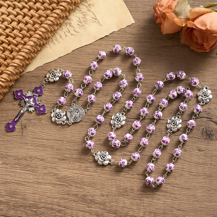 SolaceBeads Violet Blossom Ceramic Rosary: A Tapestry of Divine Grace