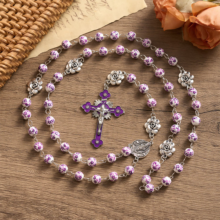 SolaceBeads Violet Blossom Ceramic Rosary: A Tapestry of Divine Grace