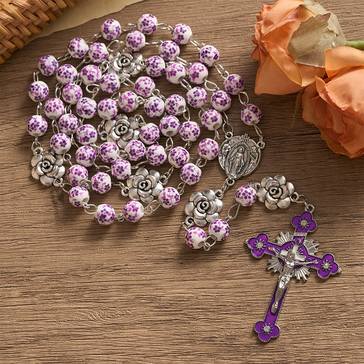 SolaceBeads Violet Blossom Ceramic Rosary: A Tapestry of Divine Grace