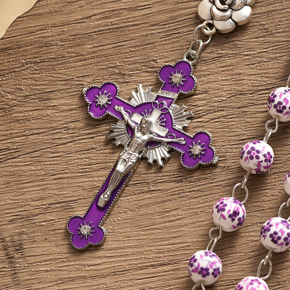 SolaceBeads Violet Blossom Ceramic Rosary: A Tapestry of Divine Grace