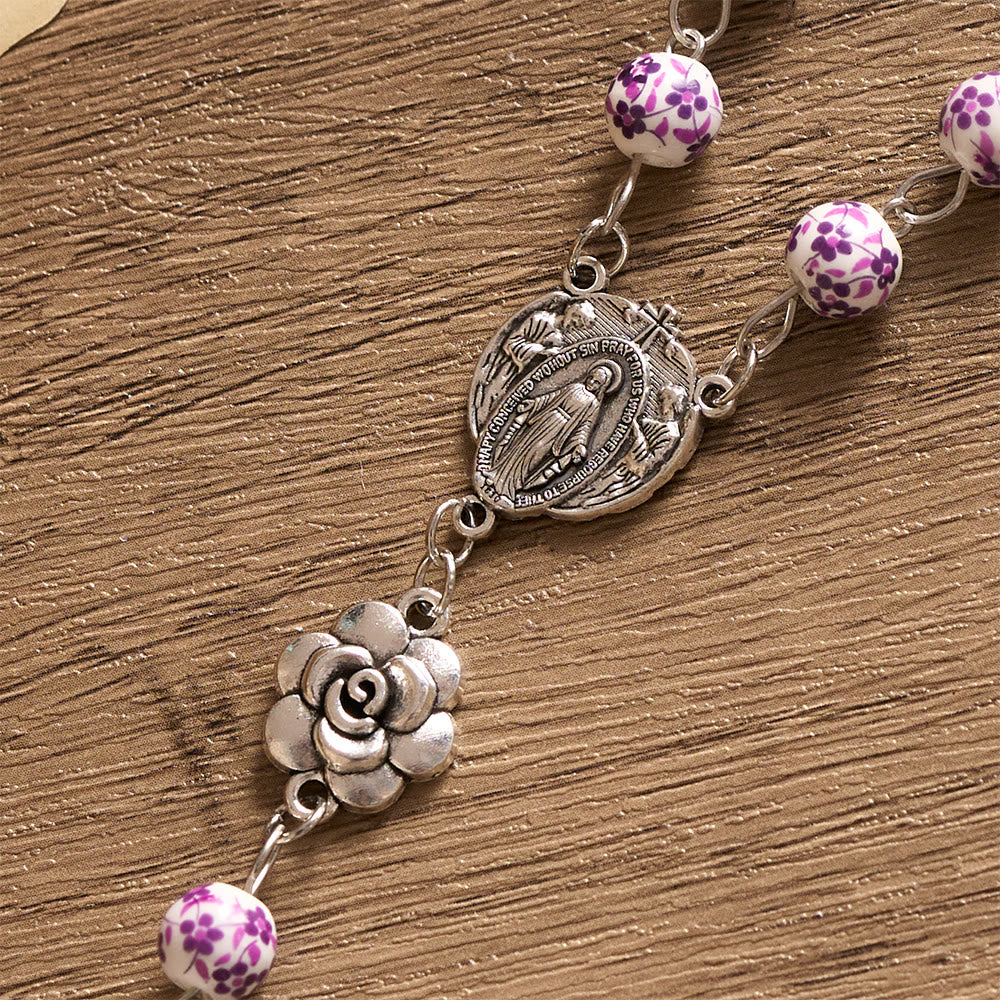 SolaceBeads Violet Blossom Ceramic Rosary: A Tapestry of Divine Grace