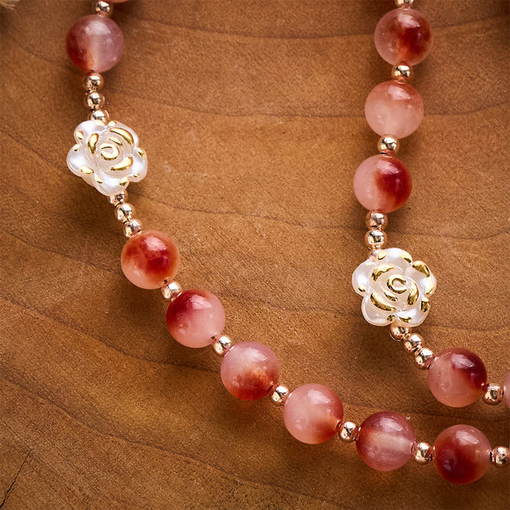 SolaceBeads St. Therese Rosary: Made with Pigeon-Blood Red Chalcedony with Floating Patterns Beads