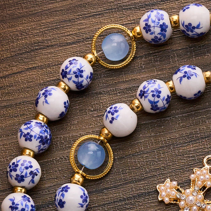SolaceBeads Handcrafted Blue Floral Ceramic Rosary: A Tapestry of Grace in life