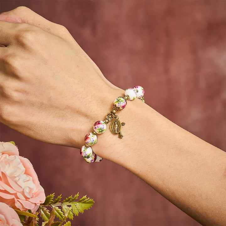 SolaceBeads Floral Ceramic Rosary Bracelet: A Bloom of Grace in Every Bead
