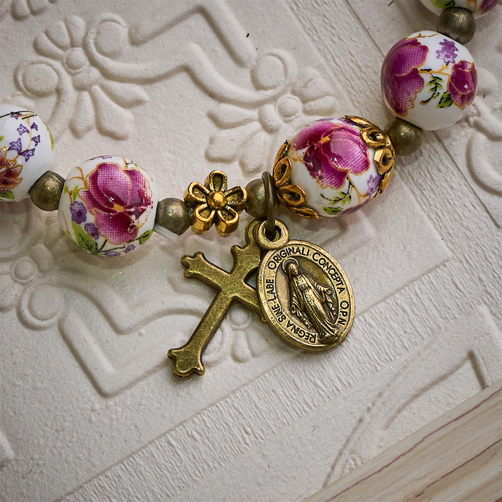 SolaceBeads Floral Ceramic Rosary Bracelet: A Bloom of Grace in Every Bead