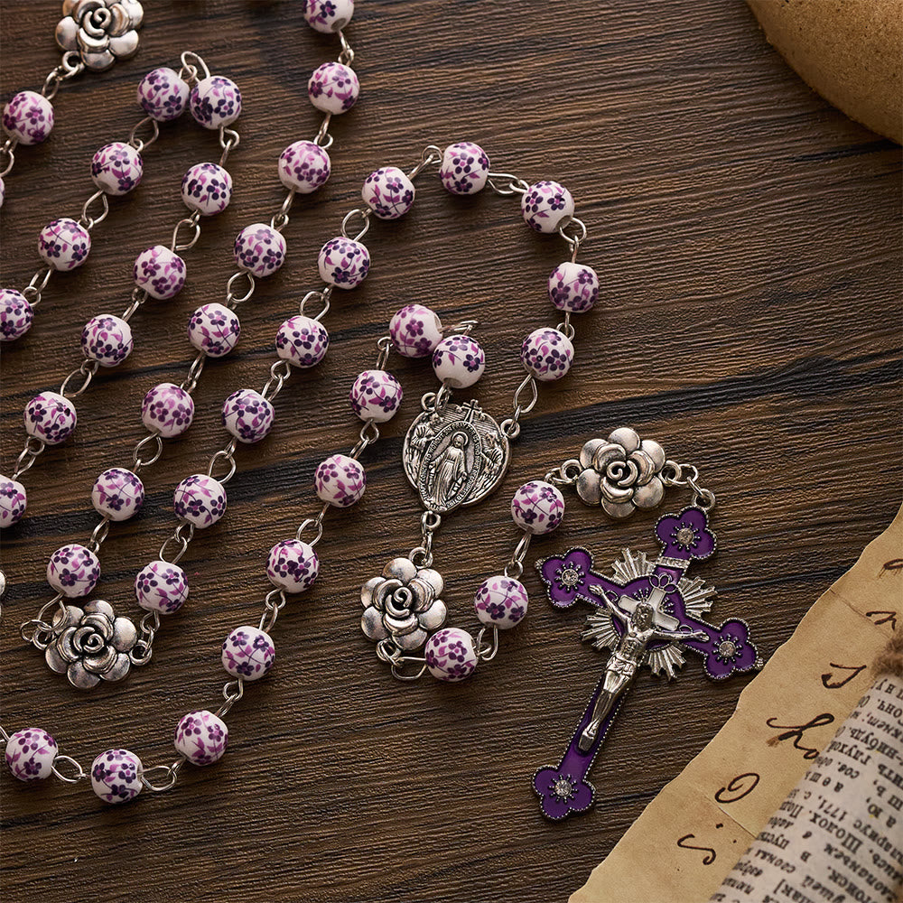 SolaceBeads Violet Blossom Ceramic Rosary: A Tapestry of Divine Grace