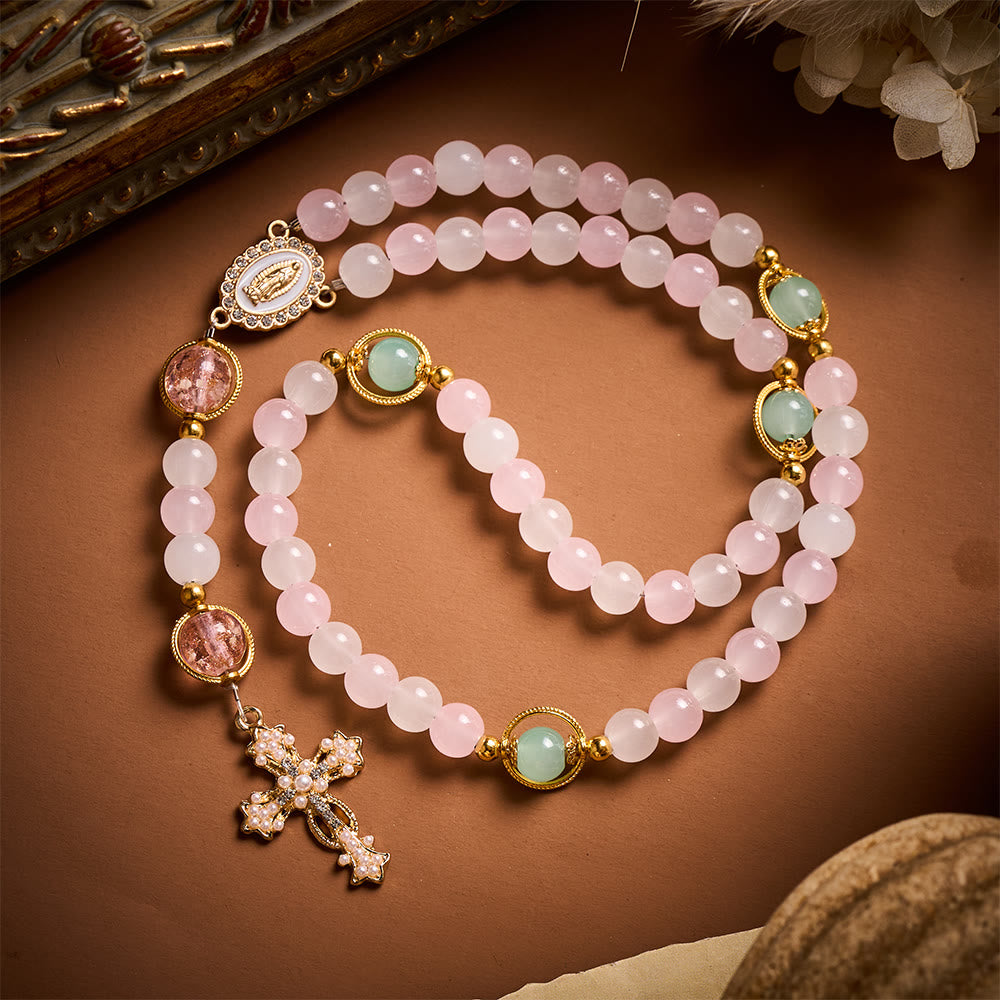 SolaceBeads Artistic Pink & White Beaded Rosary: A Fusion of Colors & Sacred Symbols