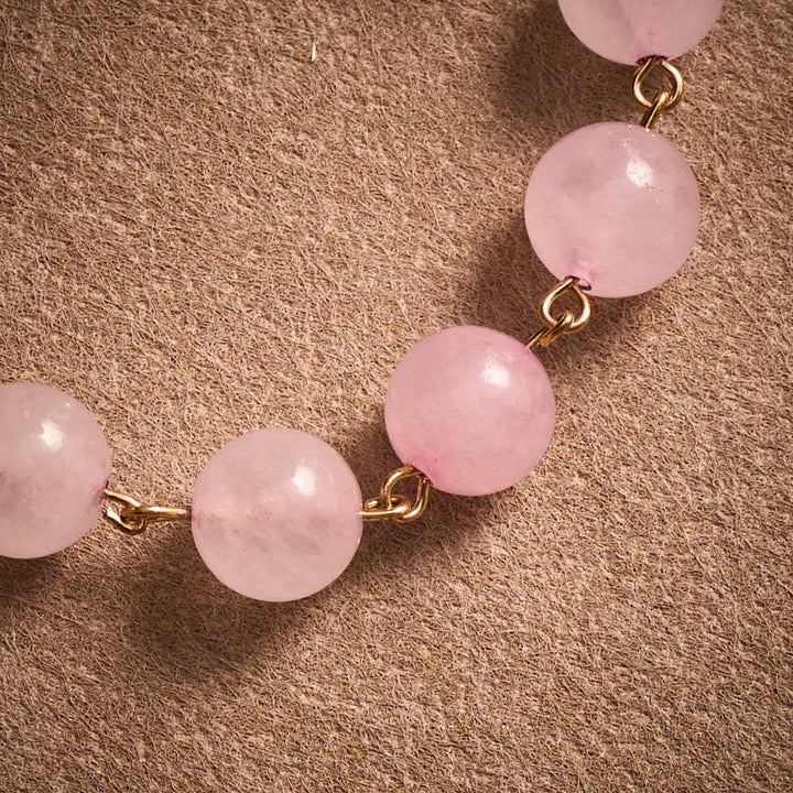 SolaceBeads Artisan Rose Quartz Pocket Rosary: Soft Pink Beads with Sacred Cross &amp; Marian Accents
