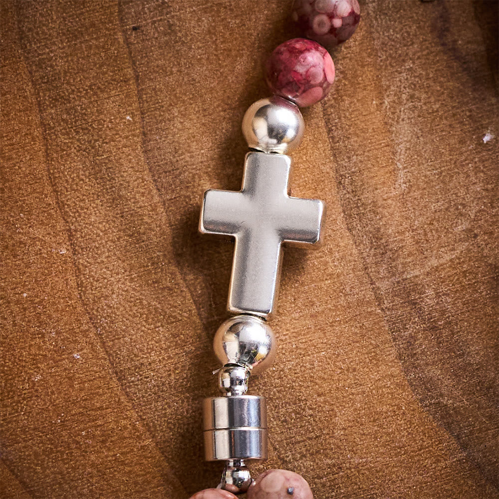 SolaceBeads Maifan Stone Rosary Bracelet: Earthly Devotion with St. Benedict Medal &amp; Cross
