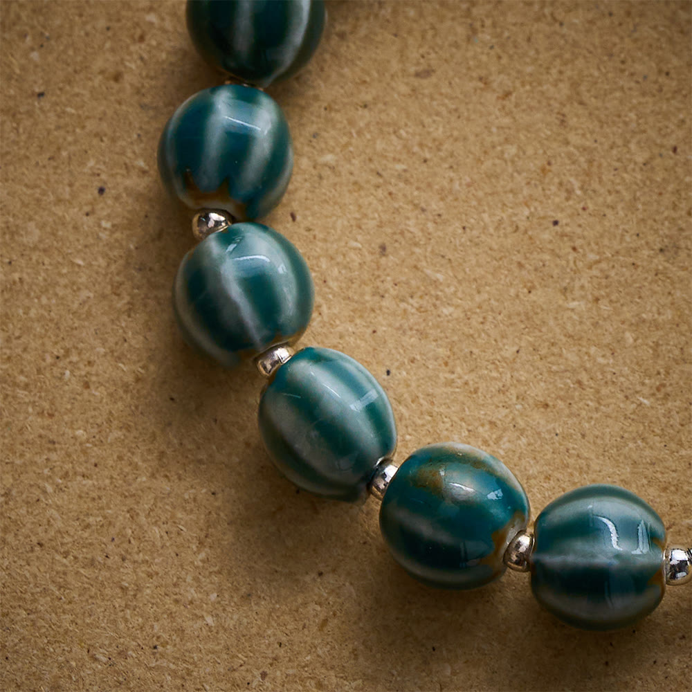 Solacebeads Green Stripe Ceramic Bracelet With Miraculous Medal: Graceful Faith In Summer