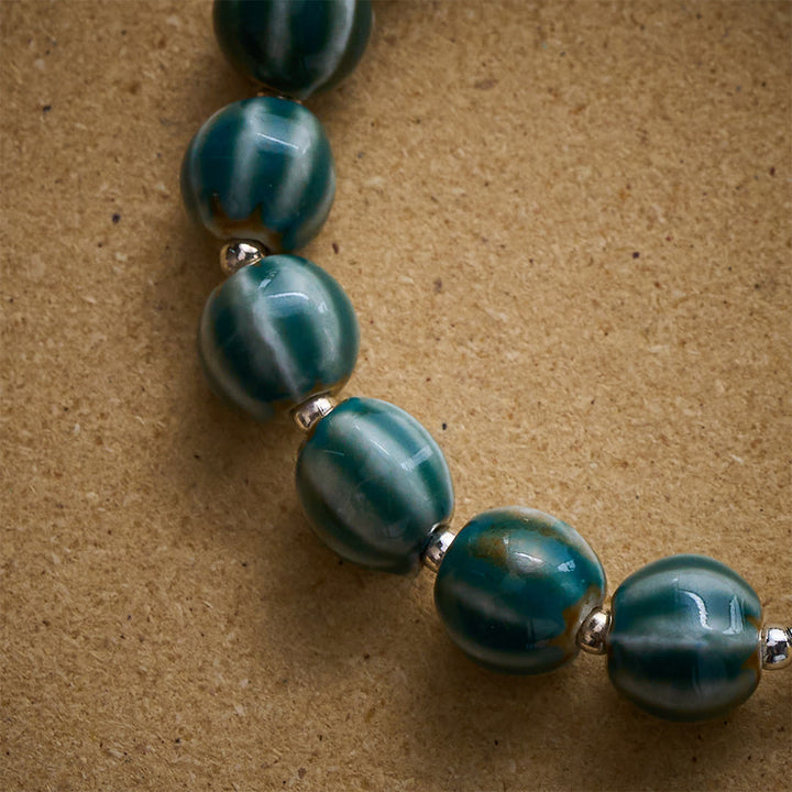 Solacebeads Green Stripe Ceramic Bracelet With Miraculous Medal: Graceful Faith In Summer