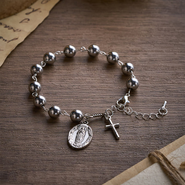Solacebeads Steel Tone Alloy Bracelet With Miraculous Medal &amp; Cross: Urban Faith And Strength