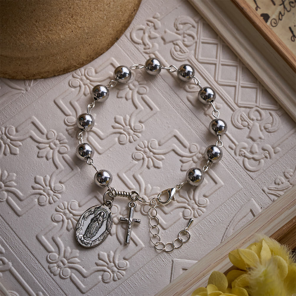 Solacebeads Steel Tone Alloy Bracelet With Miraculous Medal &amp; Cross: Urban Faith And Strength