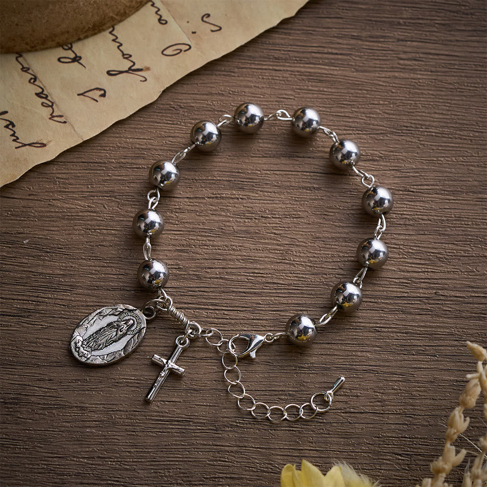 Solacebeads Steel Tone Alloy Bracelet With Miraculous Medal &amp; Cross: Urban Faith And Strength