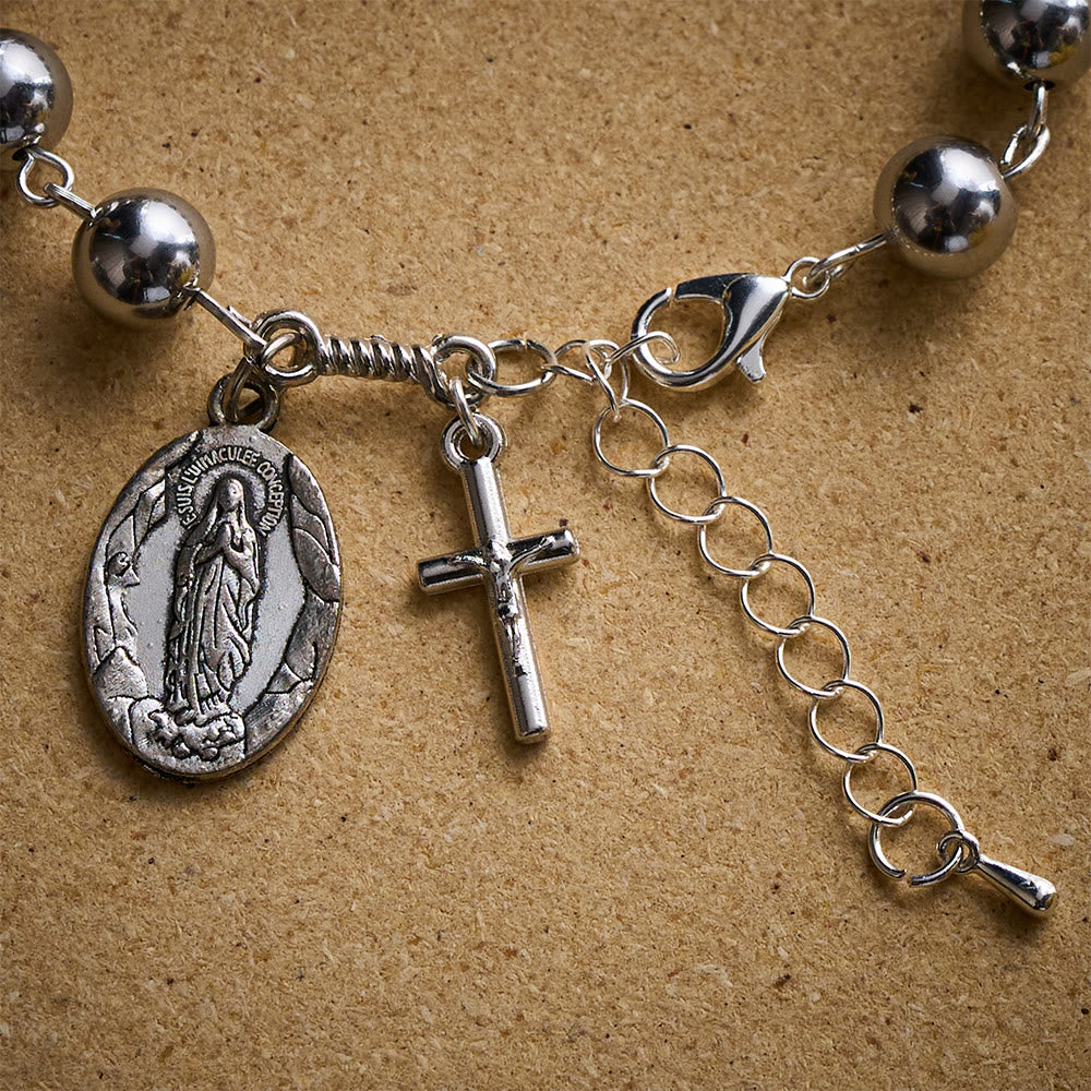 Solacebeads Steel Tone Alloy Bracelet With Miraculous Medal &amp; Cross: Urban Faith And Strength