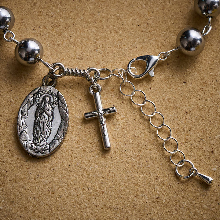 Solacebeads Steel Tone Alloy Bracelet With Miraculous Medal &amp; Cross: Urban Faith And Strength