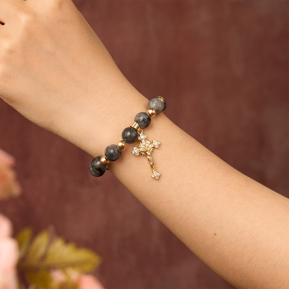 SolaceBeads The Dark Luster Faith Black Flash Bodhi Wood Beads Rosary Bracelet: Rooted in Peace