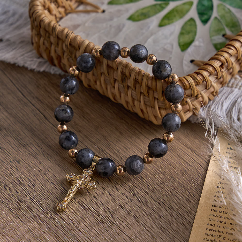 SolaceBeads The Dark Luster Faith Black Flash Bodhi Wood Beads Rosary Bracelet: Rooted in Peace