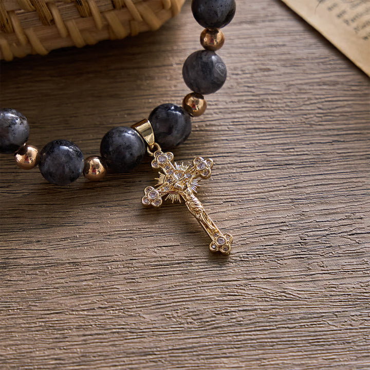 SolaceBeads The Dark Luster Faith Black Flash Bodhi Wood Beads Rosary Bracelet: Rooted in Peace
