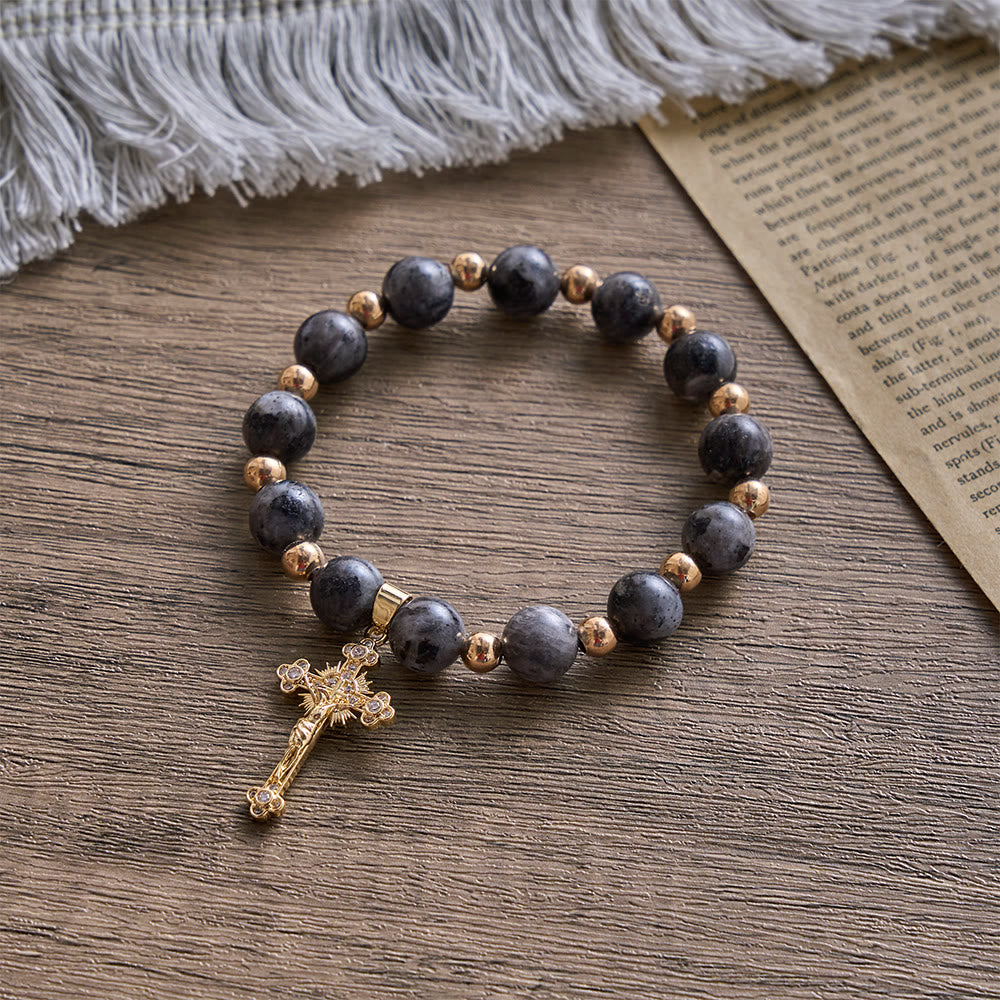 SolaceBeads The Dark Luster Faith Black Flash Bodhi Wood Beads Rosary Bracelet: Rooted in Peace