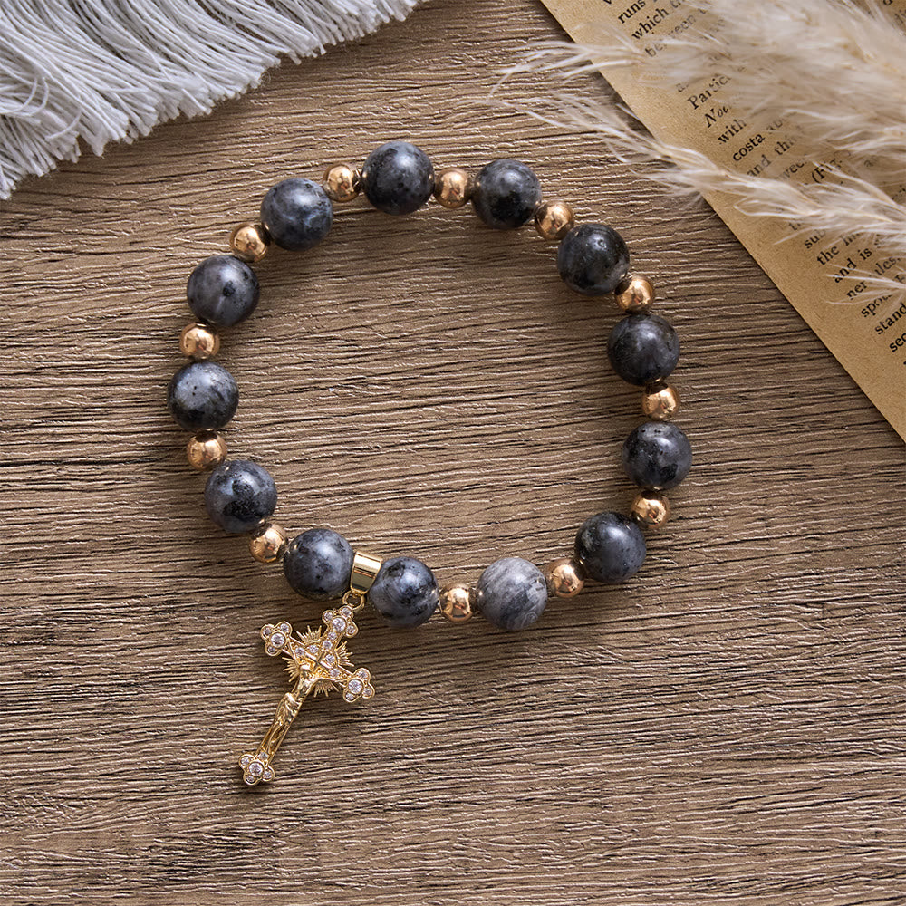 SolaceBeads The Dark Luster Faith Black Flash Bodhi Wood Beads Rosary Bracelet: Rooted in Peace
