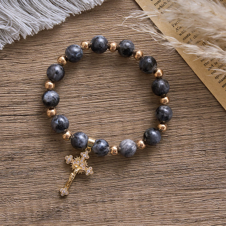 SolaceBeads The Dark Luster Faith Black Flash Bodhi Wood Beads Rosary Bracelet: Rooted in Peace
