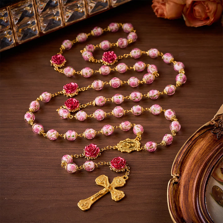 SolaceBeads Handmade Floral Glass Rosary : Lampworkbeads Beads with Rose, Crafted With Devout Spirit