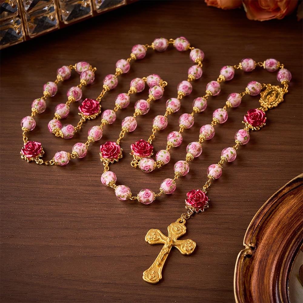 SolaceBeads Handmade Floral Glass Rosary : Lampworkbeads Beads with Rose, Crafted With Devout Spirit