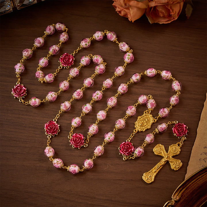 SolaceBeads Handmade Floral Glass Rosary : Lampworkbeads Beads with Rose, Crafted With Devout Spirit