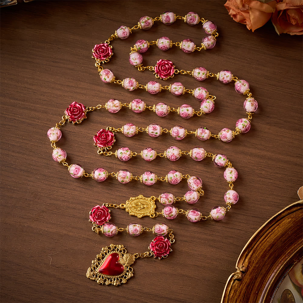 SolaceBeads Handmade Floral Glass Rosary : Lampworkbeads Beads with Rose, Crafted With Devout Spirit