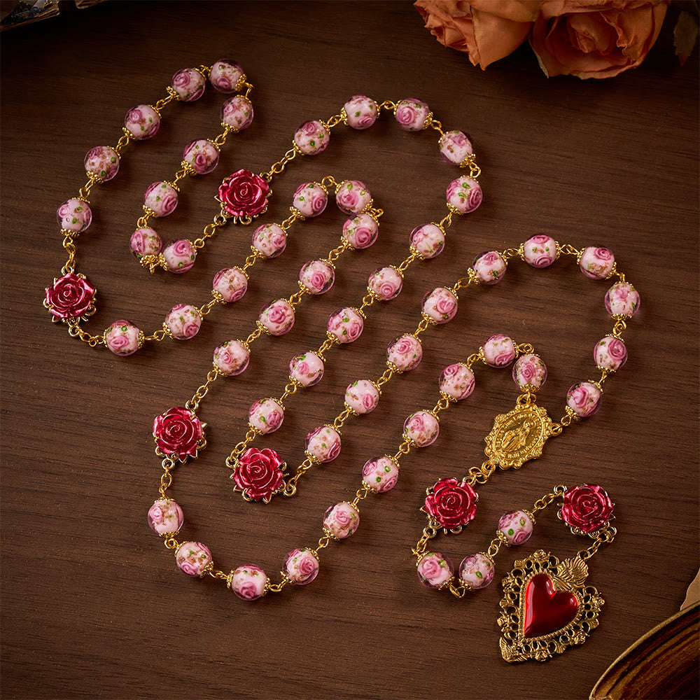 SolaceBeads Handmade Floral Glass Rosary : Lampworkbeads Beads with Rose, Crafted With Devout Spirit