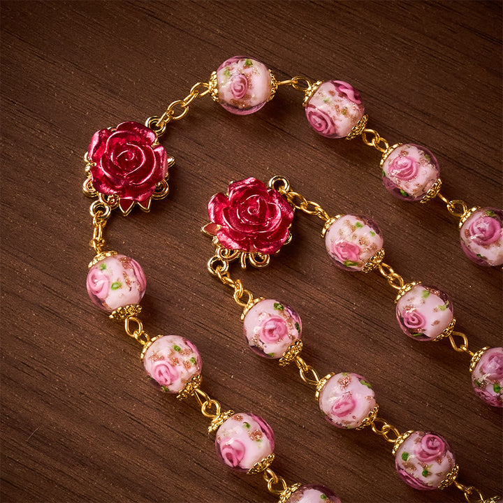 SolaceBeads Handmade Floral Glass Rosary : Lampworkbeads Beads with Rose, Crafted With Devout Spirit