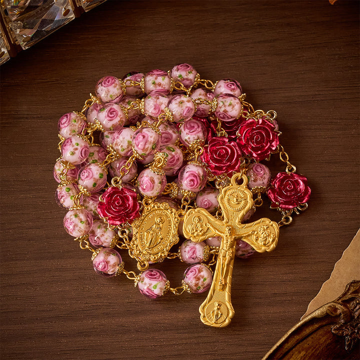 SolaceBeads Handmade Floral Glass Rosary : Lampworkbeads Beads with Rose, Crafted With Devout Spirit