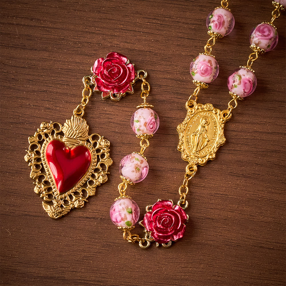 SolaceBeads Handmade Floral Glass Rosary : Lampworkbeads Beads with Rose, Crafted With Devout Spirit
