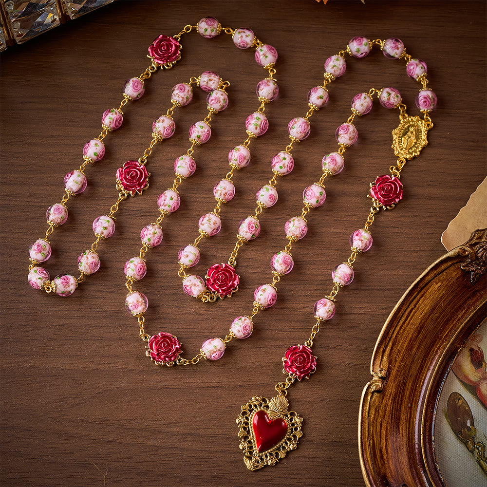 SolaceBeads Handmade Floral Glass Rosary : Lampworkbeads Beads with Rose, Crafted With Devout Spirit