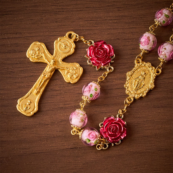SolaceBeads Handmade Floral Glass Rosary : Lampworkbeads Beads with Rose, Crafted With Devout Spirit