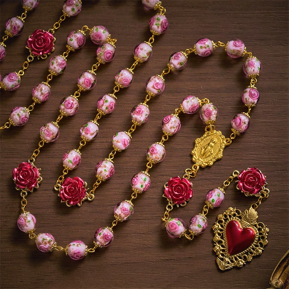 SolaceBeads Handmade Floral Glass Rosary : Lampworkbeads Beads with Rose, Crafted With Devout Spirit