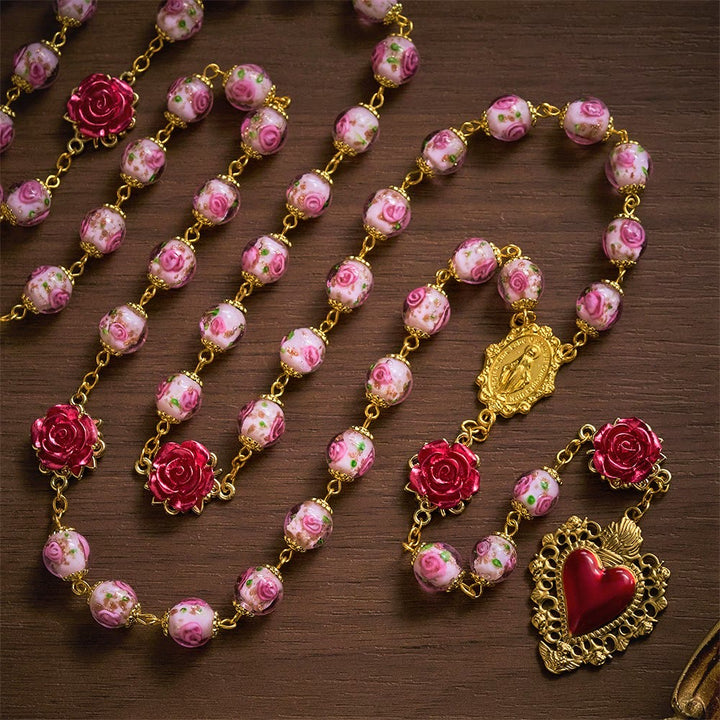 SolaceBeads Handmade Floral Glass Rosary : Lampworkbeads Beads with Rose, Crafted With Devout Spirit