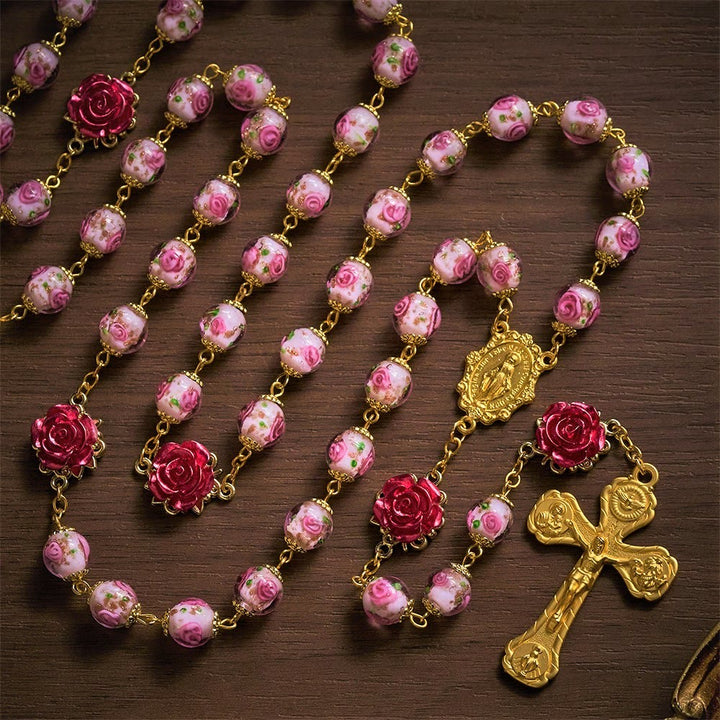 SolaceBeads Handmade Floral Glass Rosary : Lampworkbeads Beads with Rose, Crafted With Devout Spirit